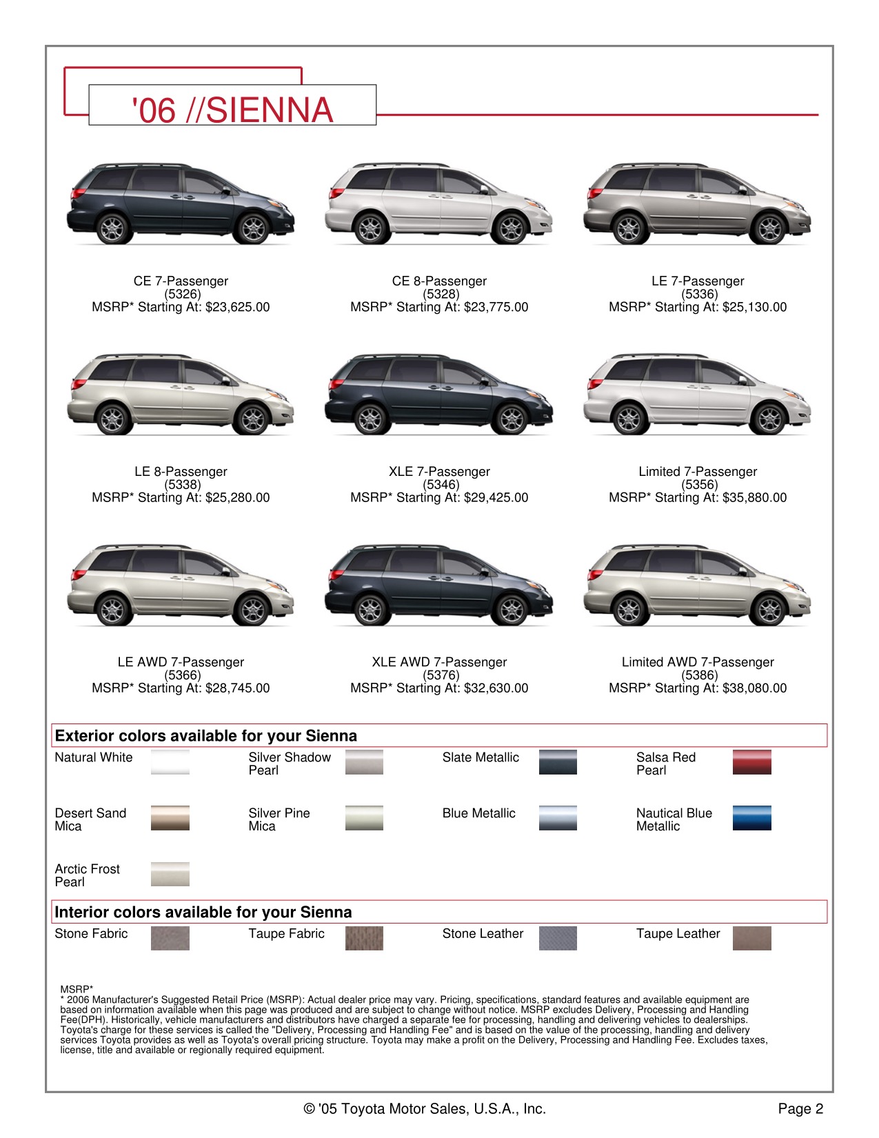 2006 Toyota Sienna Brochure Page 1
